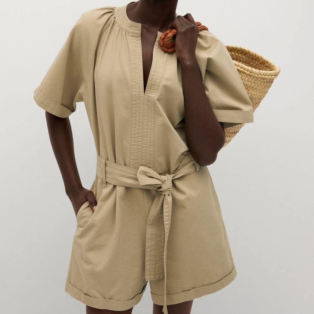 Mango Belted Cotton Short Safari Tie Romper Sz.S